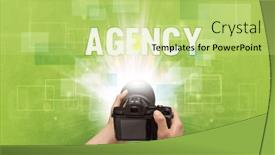  Presentation with digital - Presentation design consisting of hand-holding-digital-camera-traveling background and a yellow colored foreground