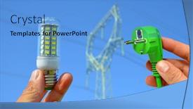  Presentation with energy transmission - Slide set enhanced with hand-holding-eco-led-light background and a light blue colored foreground