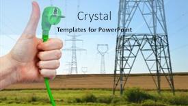  Presentation with electric transmission - Colorful PPT layouts enhanced with hand-holding-electric-plug backdrop and a light blue colored foreground