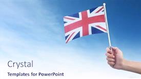  Presentation with flag - Presentation design enhanced with hand-holding-english-flag-flag background and a sky blue colored foreground