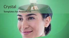  Presentation with environmental - Cool new theme with hand holding environmental light bulb against green background backdrop and a seafoam green colored foreground