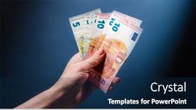  Presentation with european currency - Presentation theme with hand-holding-euro-banknotes-european background and a navy blue colored foreground