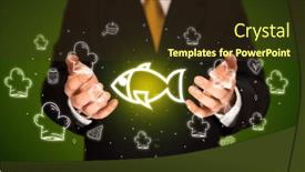  Presentation with related - PPT theme with hand-holding-food-related-icons background and a tawny brown colored foreground