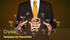  Presentation with related - Presentation having hand-holding-food-related-icons background and a tawny brown colored foreground