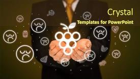  Presentation with related - Slide set featuring hand-holding-food-related-icons background and a tawny brown colored foreground