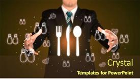  Presentation with related - Theme enhanced with hand-holding-food-related-icons background and a tawny brown colored foreground