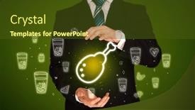  Presentation with related - Presentation design with hand-holding-food-related-icons background and a tawny brown colored foreground