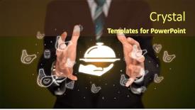  Presentation with related - Presentation design with hand-holding-food-related-icons background and a tawny brown colored foreground