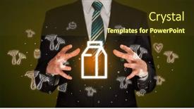  Presentation with related - Slides consisting of hand-holding-food-related-icons background and a tawny brown colored foreground