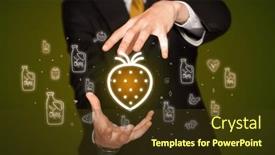  Presentation with related - PPT theme having hand-holding-food-related-icons background and a tawny brown colored foreground