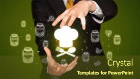  Presentation with related - Presentation theme enhanced with hand-holding-food-related-icons background and a tawny brown colored foreground