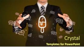  Presentation with related - Presentation design featuring hand-holding-food-related-icons background and a tawny brown colored foreground