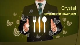  Presentation with related - Presentation having hand-holding-food-related-icons background and a tawny brown colored foreground