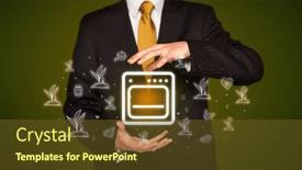  Presentation with related - Slide set having hand-holding-food-related-icons background and a tawny brown colored foreground