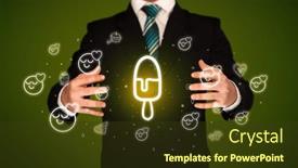  Presentation with related - Presentation having hand-holding-food-related-icons background and a tawny brown colored foreground