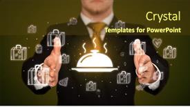  Presentation with related - PPT theme consisting of hand-holding-food-related-icons background and a tawny brown colored foreground