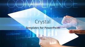  Presentation with compliance - Beautiful slide deck featuring hand-holding-futuristic-tablet backdrop and a light blue colored foreground