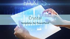  Presentation with taxes - Colorful PPT theme enhanced with hand-holding-futuristic-tablet backdrop and a cool aqua colored foreground