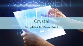  Presentation with assessment business - Cool new PPT theme with hand-holding-futuristic-tablet backdrop and a cool aqua colored foreground