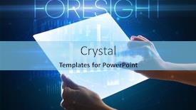  Presentation with foresight - Beautiful PPT theme featuring hand-holding-futuristic-tablet backdrop and a light blue colored foreground