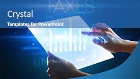  Presentation with taxes - Presentation theme with hand-holding-futuristic-tablet background and a teal colored foreground