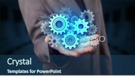 Presentation with innovation - Presentation design having hand holding gears in his background and a ocean colored foreground