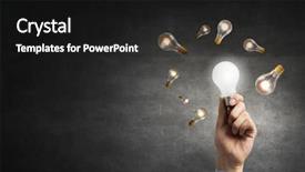  Presentation with blonde holding magnifying glass - Colorful theme enhanced with hand holding glass glowing lightbulb backdrop and a  colored foreground