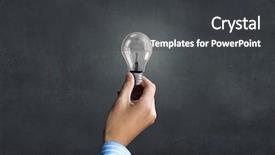  Presentation with hand holding puzzle piece - PPT theme having hand holding glass light bulb background and a dark gray colored foreground