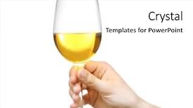  Presentation with blonde holding magnifying glass - Slide deck featuring hand holding glass of wine background and a white colored foreground