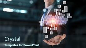  Presentation with innovation - Slide deck featuring hand-holding-glowing-cubes-innovation background and a tawny brown colored foreground