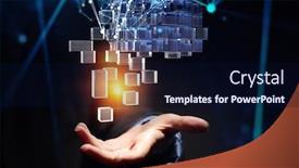  Presentation with innovation - PPT theme enhanced with hand-holding-glowing-cubes-innovation background and a navy blue colored foreground