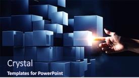  Presentation with innovation - Slide set enhanced with hand-holding-glowing-cubes-innovation background and a navy blue colored foreground