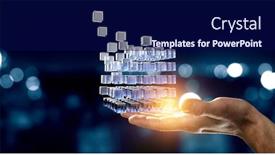  Presentation with innovation - PPT theme having hand-holding-glowing-cubes-innovation background and a navy blue colored foreground