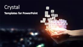  Presentation with innovation - Slides having hand-holding-glowing-cubes-innovation background and a black colored foreground