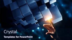  Presentation with innovation - Beautiful slide deck featuring hand-holding-glowing-cubes-innovation backdrop and a navy blue colored foreground