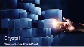  Presentation with innovation - PPT theme having hand-holding-glowing-cubes-innovation background and a navy blue colored foreground
