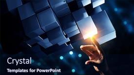  Presentation with innovation - Presentation enhanced with hand-holding-glowing-cubes-innovation background and a navy blue colored foreground