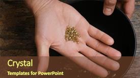  Presentation with gold nugget - Colorful presentation theme enhanced with hand holding gold nugget grains backdrop and a tawny brown colored foreground