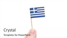  Presentation with greek - PPT theme enhanced with hand holding greek flag all background and a sky blue colored foreground