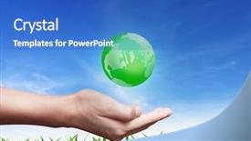  Presentation with hand holding earth - Cool new presentation theme with hand holding green earth backdrop and a teal colored foreground