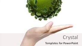  Presentation with hand holding earth - Cool new PPT theme with hand holding green earth backdrop and a lemonade colored foreground