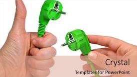  Presentation with green plug - PPT theme having hand holding green electric plug background and a coral colored foreground