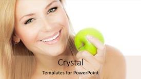  Presentation with pretty girl - Audience pleasing slide deck consisting of hand holding green fruit health backdrop and a coral colored foreground