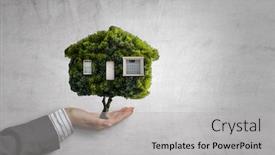  Presentation with green house - Presentation design enhanced with hand-holding-green-house-mixed background and a light gray colored foreground