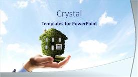 Presentation with media - Beautiful presentation design featuring hand-holding-green-house-mixed backdrop and a sky blue colored foreground