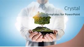  Presentation with green house - Beautiful slide set featuring hand-holding-green-house-mixed backdrop and a light blue colored foreground