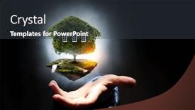  Presentation with green house - Slide deck consisting of hand-holding-green-house-mixed background and a dark gray colored foreground