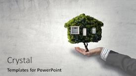  Presentation with green house - Cool new presentation theme with hand-holding-green-house-mixed backdrop and a light gray colored foreground