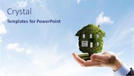  Presentation with green house - Beautiful slides featuring hand-holding-green-house-mixed backdrop and a light blue colored foreground