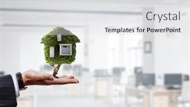 Presentation with green house - Colorful PPT theme enhanced with hand-holding-green-house-mixed backdrop and a light gray colored foreground